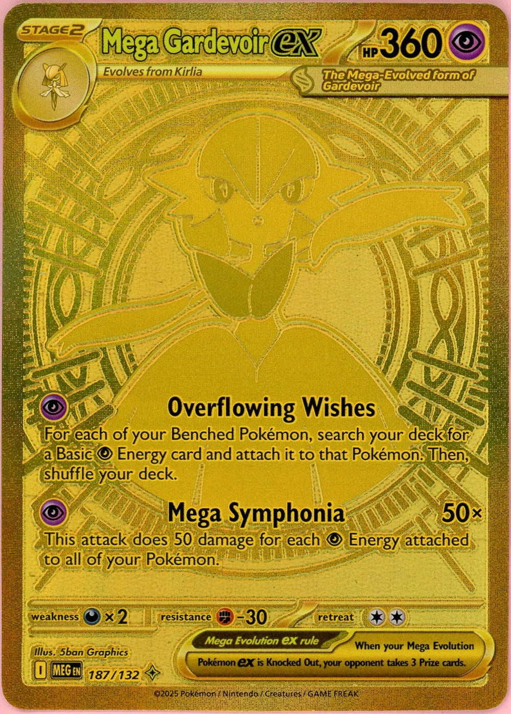 Pokemon Single: Mega Gardevoir ex 187/132 Mega Evolution (2025) Gold Holo NM