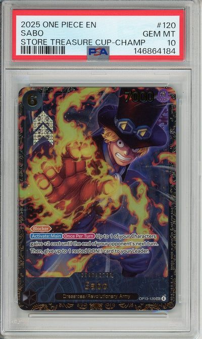 One Piece Graded: Sabo OP13-120 Store Treasure Cup Champ. 2025 PSA 10