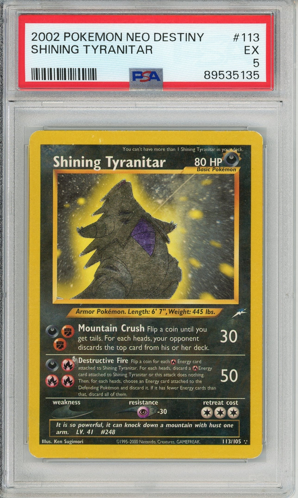Pokemon Graded: Shining Tyranitar 113/105 Neo Destiny (2002) Secret Rare PSA 5