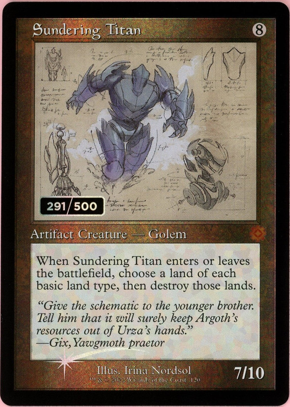 MTG Single: Sundering Titan Serialized 291/500 Brother's War Retro Artifacts NM