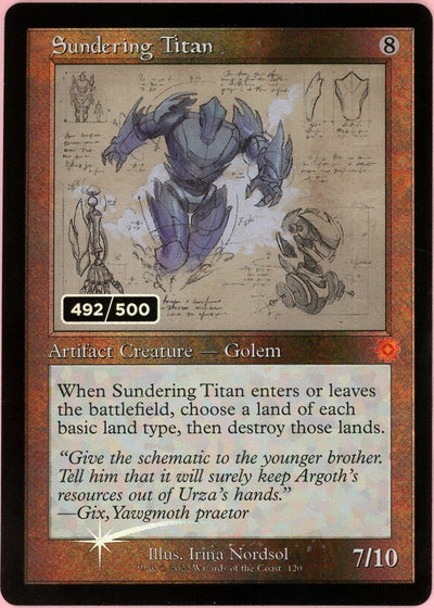 MTG Single: Sundering Titan Serialized 492/500 Brother's War Retro Artifacts NM