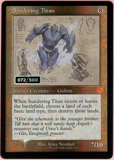 MTG Single: Sundering Titan Serialized 72/500 Brother's War Retro Artifacts NM