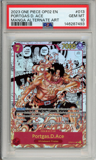 One Piece Graded: Portgas D. Ace Manga Alt Art OP02-013 Paramount War PSA 10