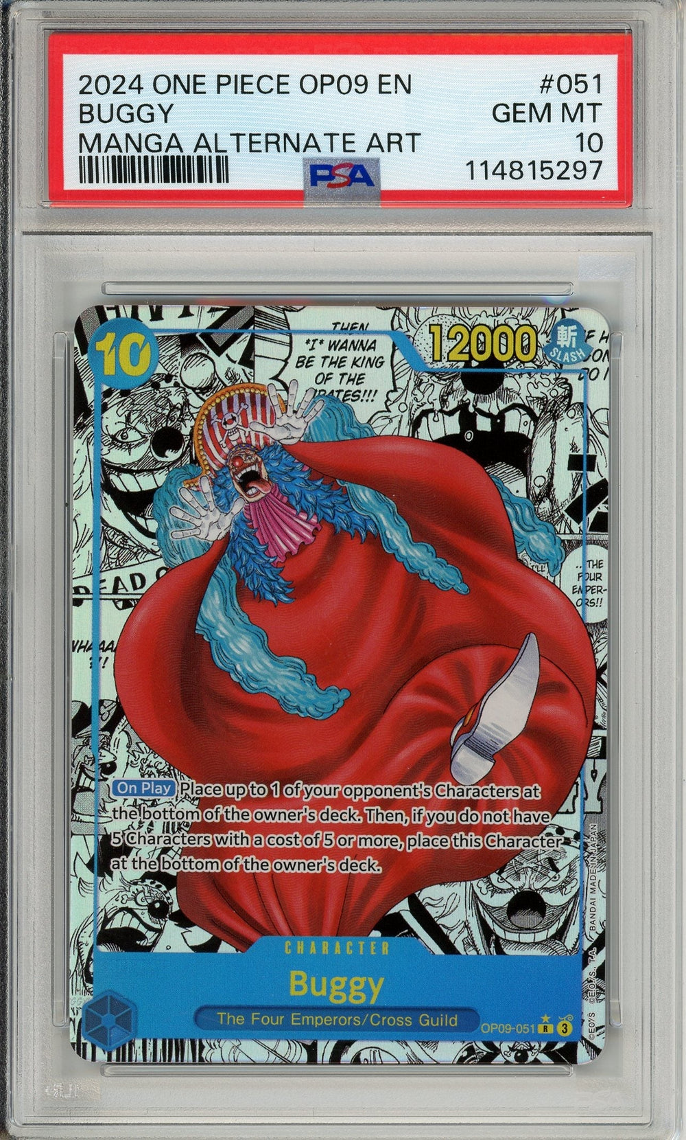 One Piece Graded: Buggy Manga Alt Art OP09-051 Emperors in the New World PSA 10