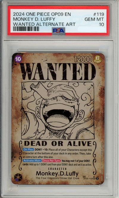 One Piece Graded: Monkey D. Luffy Wanted Poster Alt Art OP05-119 Emperors in the New World PSA 10