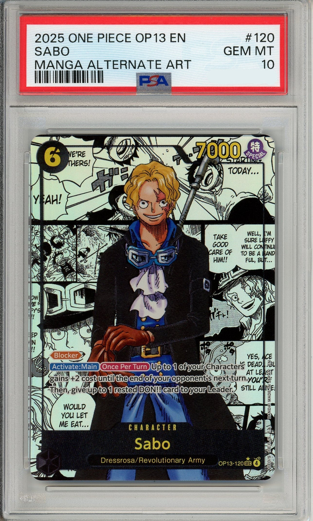 One Piece Graded: Sabo Manga Alt Art OP13-120 Carrying on His Will PSA 10
