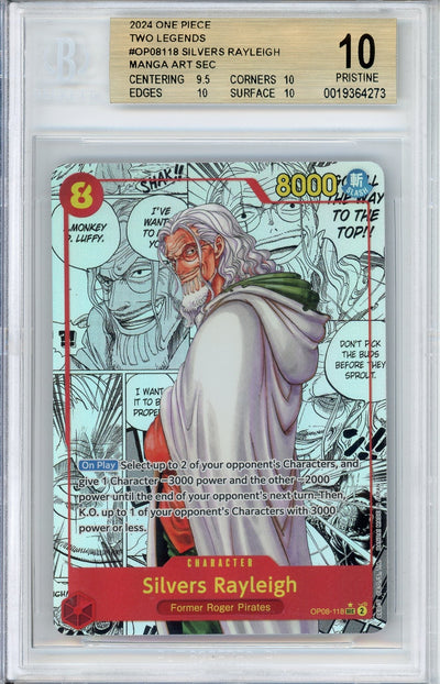 One Piece Graded: Silvers Rayleigh Manga Alt Art OP08-118 Two Legends Beckett 10
