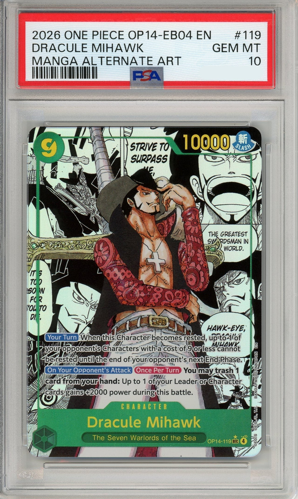 One Piece Graded: Dracule Mihawk OP14-119 Manga Alternate Art PSA 10