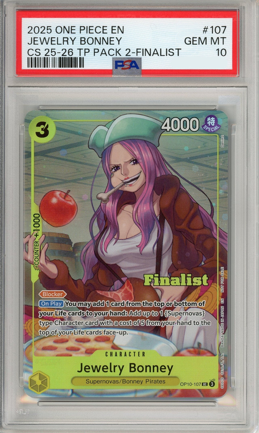One Piece Graded: Jewelry Bonney OP10-107 Championship 25-26 Finalist PSA 10
