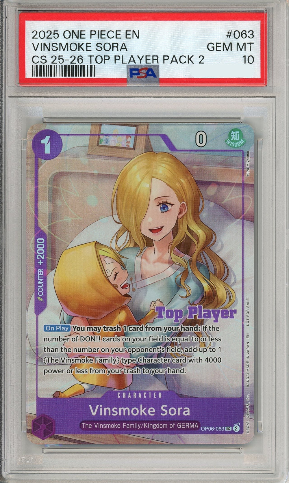 One Piece Graded: Vinsmoke Sora OP06-063 Championship 25-26 Top Player PSA 10