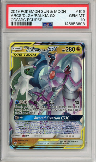 Pokemon Graded: Arceus & Dialga & Palkia GX 156/236 Cosmic Eclipse (2019) Holo PSA 10