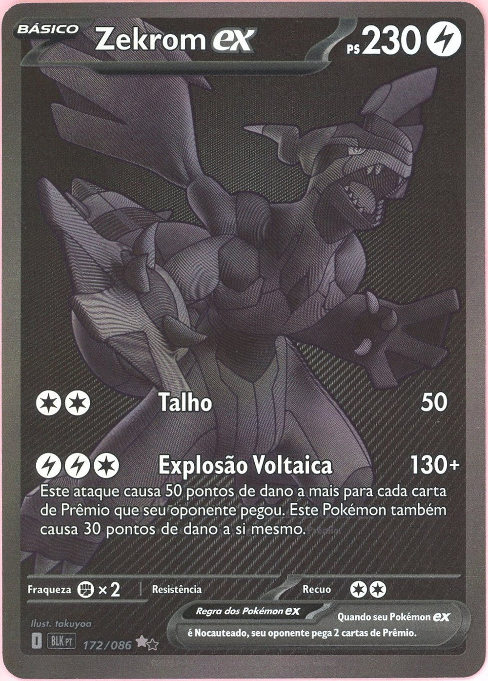 Pokemon Single: Portuguese Zekrom ex 172/86 Black Bolt (2025) Black Monochrome NM