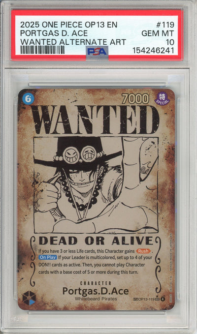 One Piece Graded: Portgas D. Ace Wanted Poster OP13-119 Alternate Art PSA 10