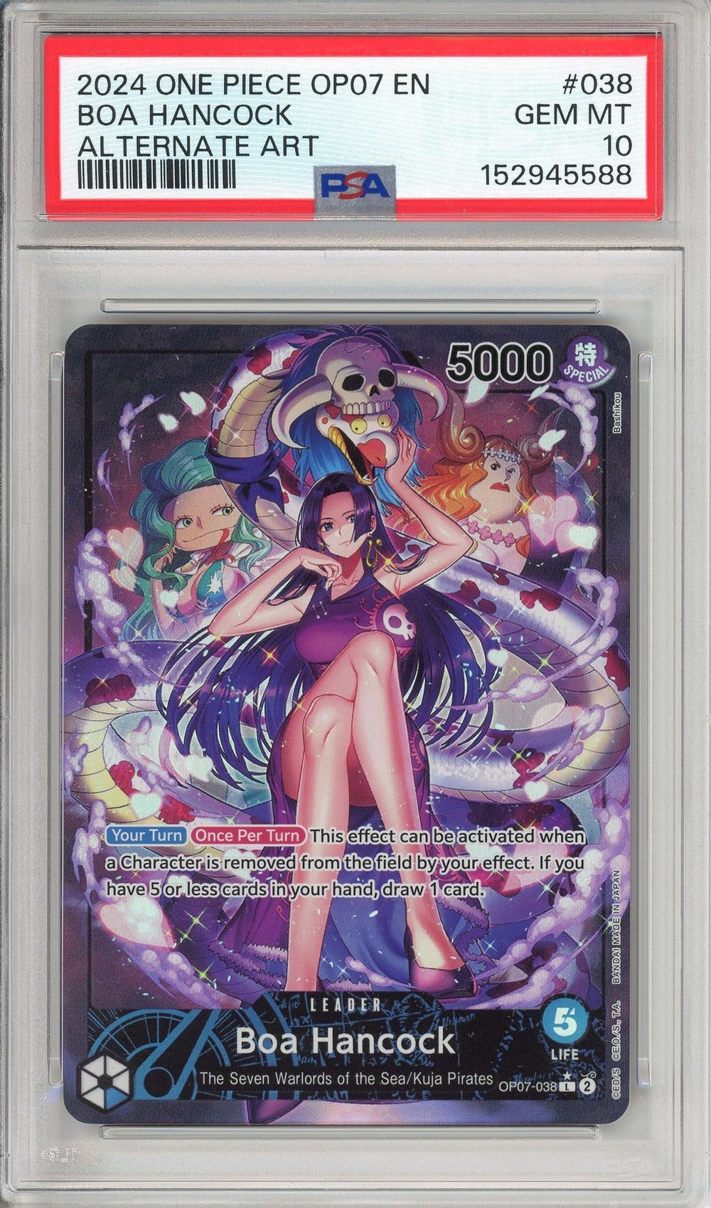 One Piece Graded: Boa Hancock OP07-038 500 Years In The Future Leader Alternate Art PSA 10