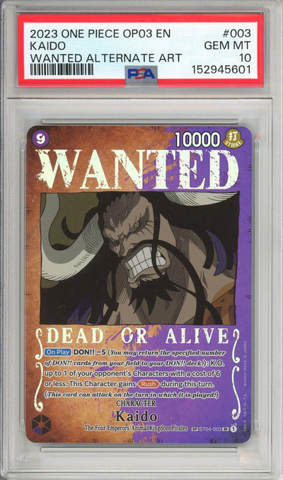 One Piece Graded: Kaido ST04-003 Pillars Of Strength Wanted Alternate Art PSA 10