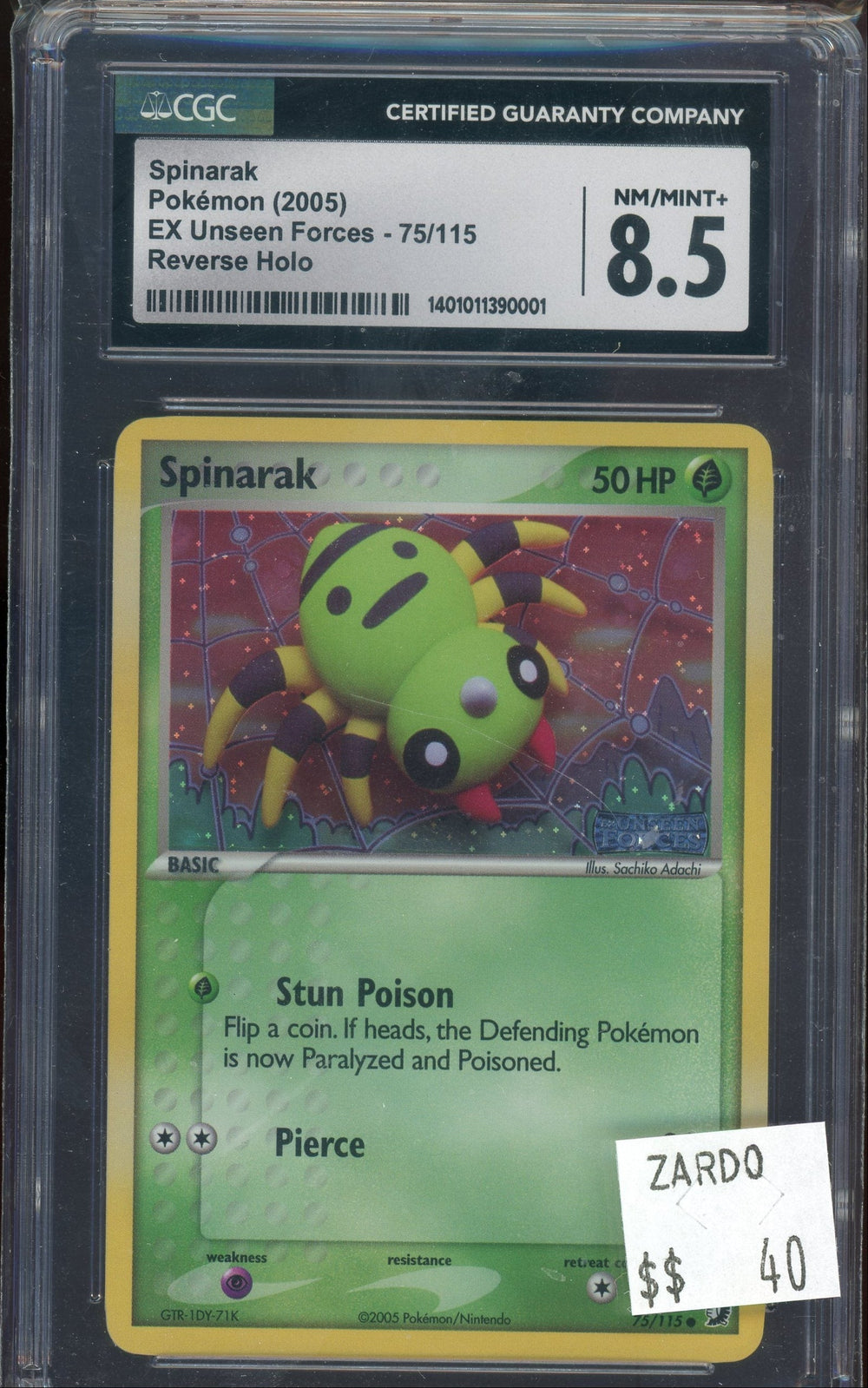 CGC 8.5 SPINARAK REVERSE HOLO UNSEEN FORCES