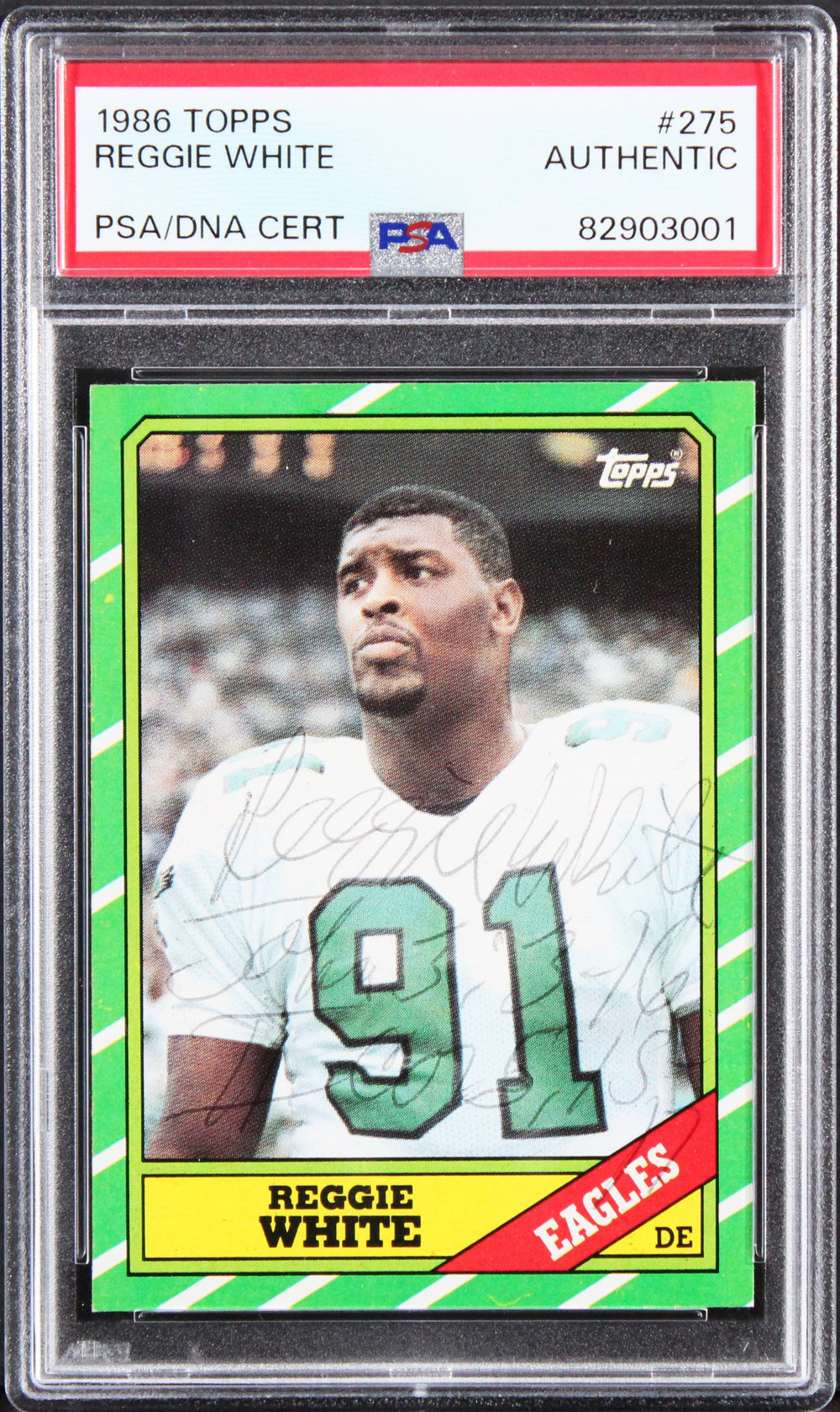 Eagles Reggie White Authentic Signed 1986 Topps #275 Card PSA/DNA Slabbed