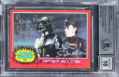 (3) Prowse, Jones, Schofiel Signed 1977 Star Wars #132 Card Auto 10! BAS Slab