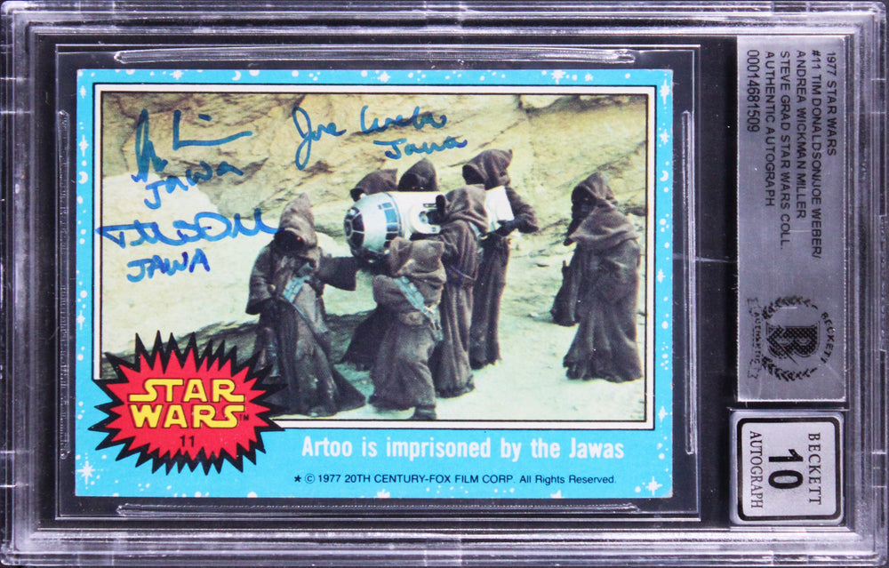 (3) Donaldson +2 "Jawa" Signed 1977 Star Wars #11 Card Auto 10! BAS Slabbed 2