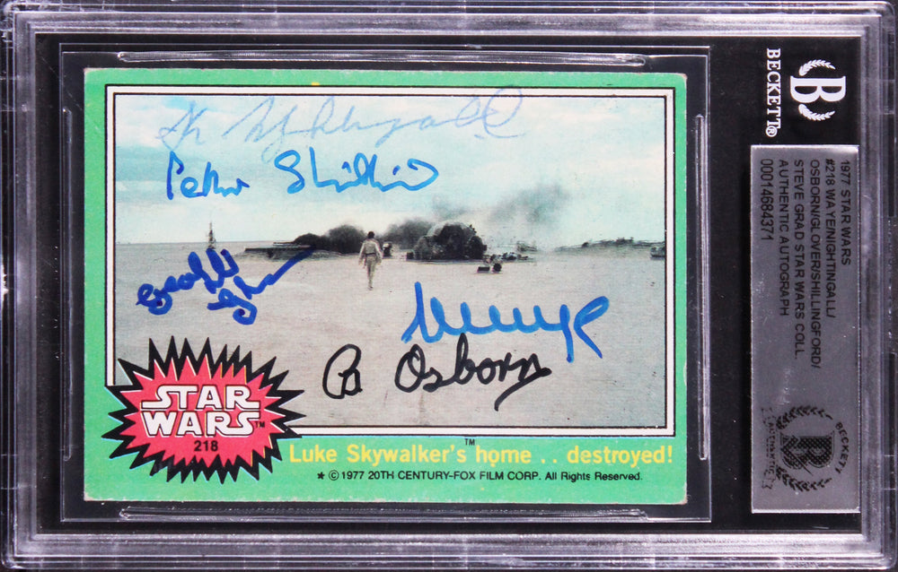 (5) Waye, Glover, Shillingford +2 Signed 1977 Star Wars #218 Card BAS Slabbed
