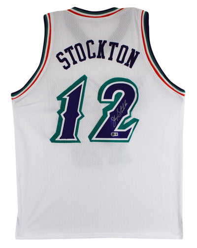 John Stockton Authentic Signed White Pro Style Jersey Autographed BAS Witnessed