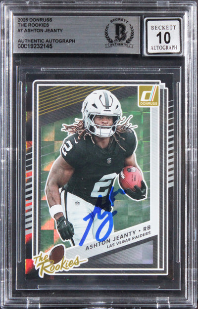 Raiders Ashton Jeanty Signed 2025 Donruss The Rookies #7 Card Auto 10! BAS Slab