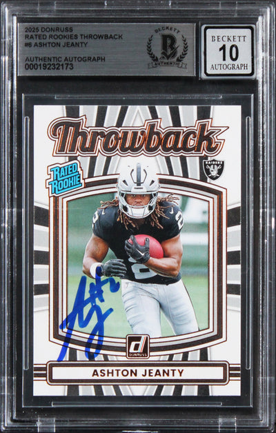 Raiders Ashton Jeanty Signed 2025 Donruss RR Throwback #6 Card Auto 10! BAS Slab