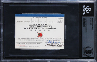 Bruce Lee Authentic Signed Jun Fan Gung Fu Institute Membership Card BAS Slabbed