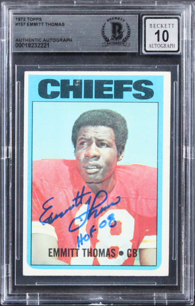 Chiefs Emmitt Thomas Signed 1972 Topps #157 Rookie Card Auto 10! BAS Slabbed