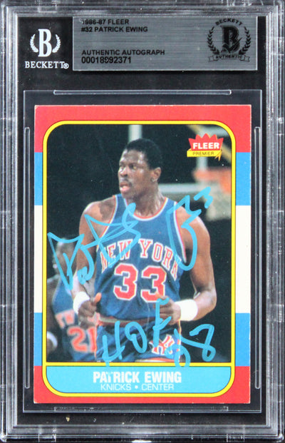 Knicks Patrick Ewing "HOF 08" Authentic Signed 1986 Fleer #32 Card BAS Slabbed 3