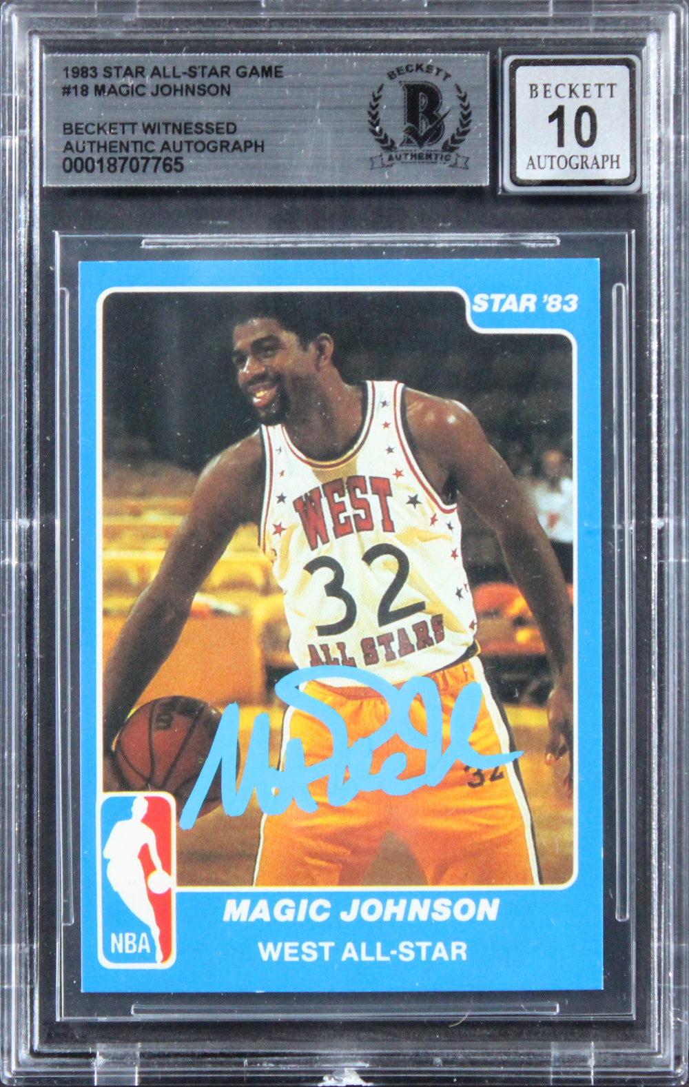 Magic Johnson Signed 1983 Star All-Star Game #18 Card Auto Grade 10! BAS Slabbed