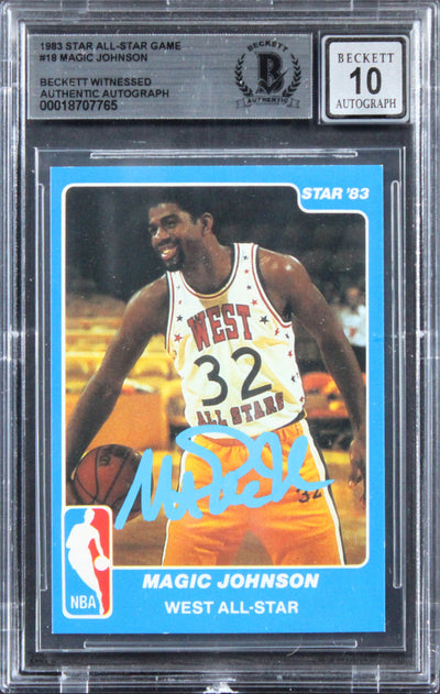 Magic Johnson Signed 1983 Star All-Star Game #18 Card Auto Grade 10! BAS Slabbed