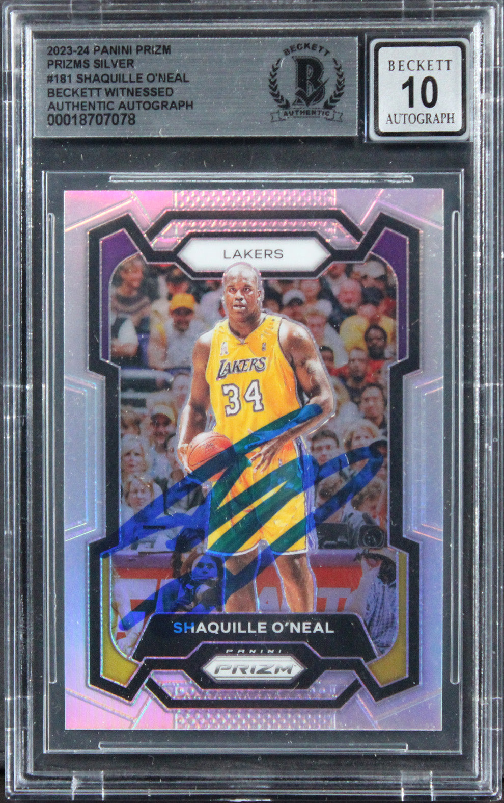 Shaquille O'Neal Signed 2023 Panini Prizm Silver #181 Card Auto 10! BAS Slabbed