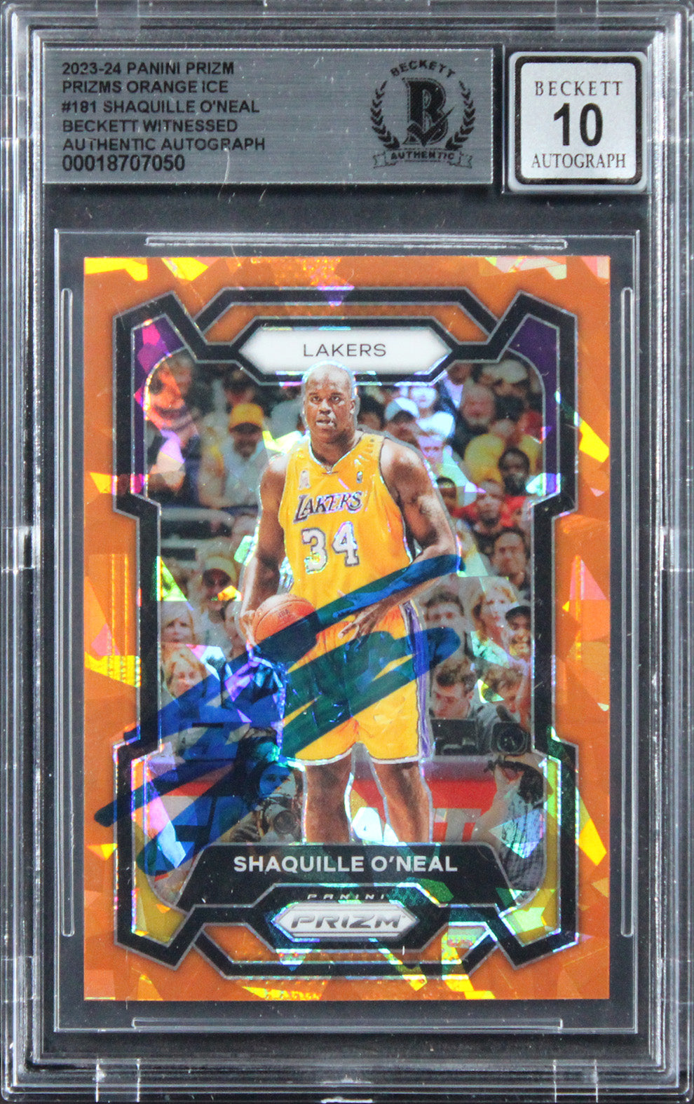 Shaquille O'Neal Signed 2023 Panini Prizm Orange Ice #181 Card Auto 10! BAS Slab
