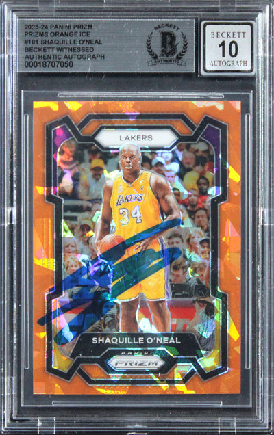 Shaquille O'Neal Signed 2023 Panini Prizm Orange Ice #181 Card Auto 10! BAS Slab