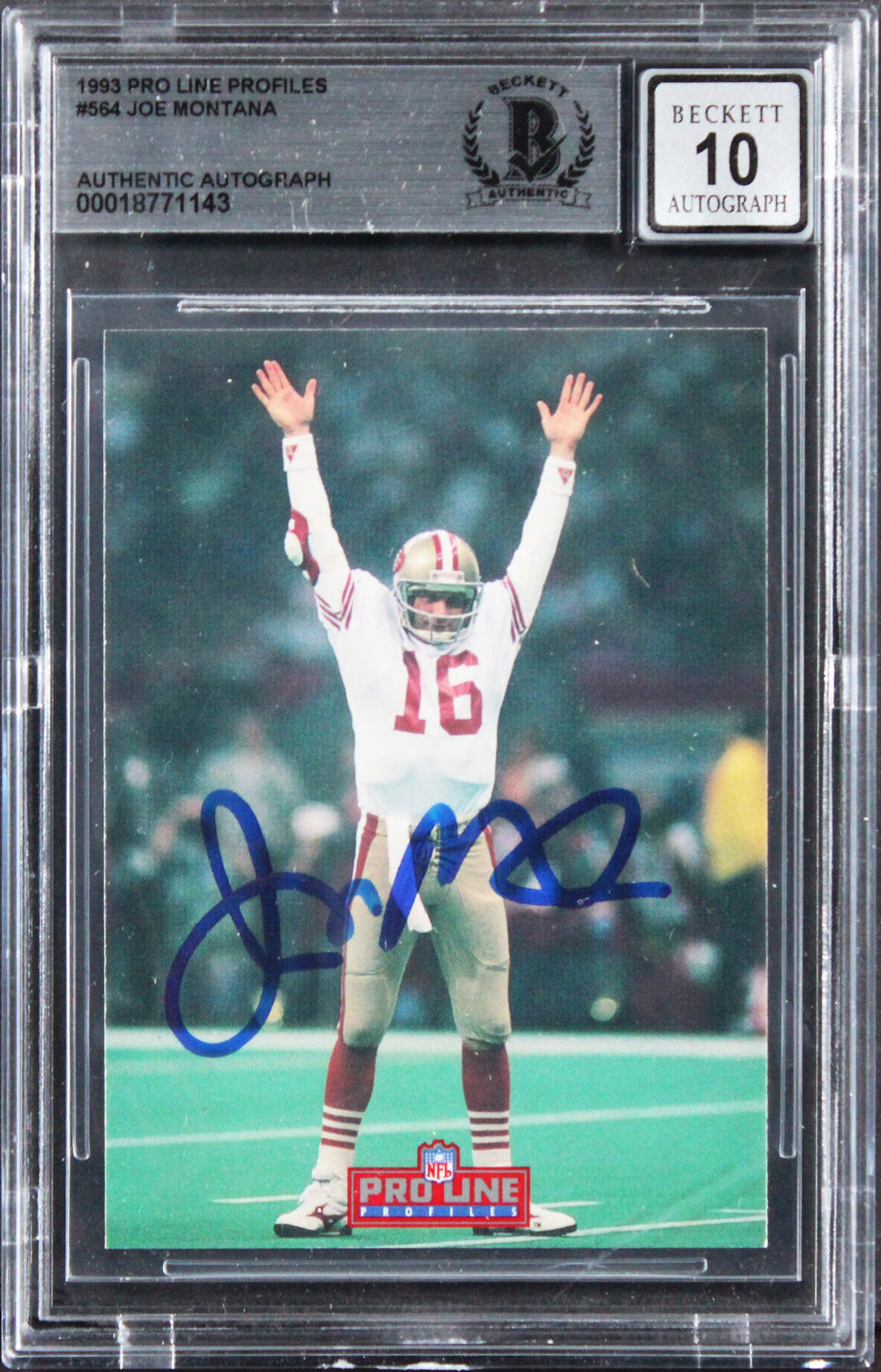 49ers Joe Montana Signed 1993 Pro Line Profiles #564 Card Auto 10! BAS Slabbed