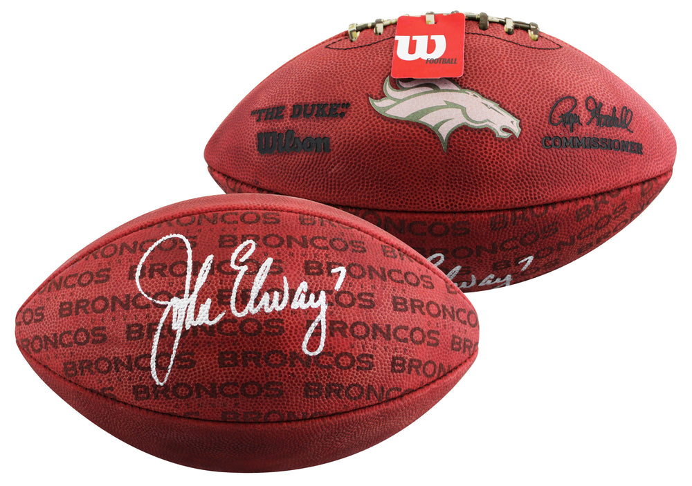 Broncos John Elway Signed Wilson "The Duke" Team Showcase Football BAS Witnessed