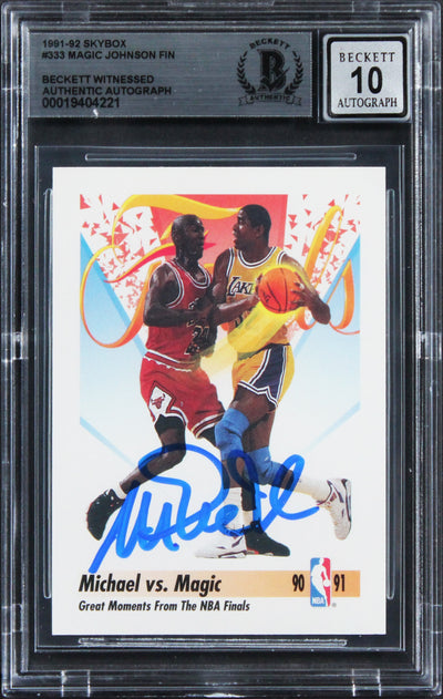 Lakers Magic Johnson Signed 1991 Skybox #333 Card Auto Grade Gem 10! BAS Slabbed