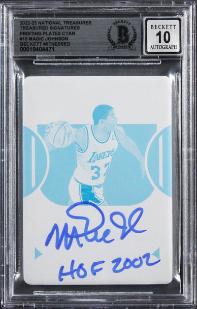 Magic Johnson HOF 2002 Signed 2022 NT Sig PP Cyan #15 1/1 Card Auto 10! BAS Slab