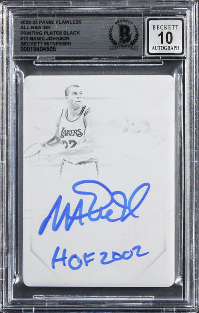 Magic Johnson "HOF 2002" Signed 2022 Panini PP Black #12 Card Auto 10 BAS Slab