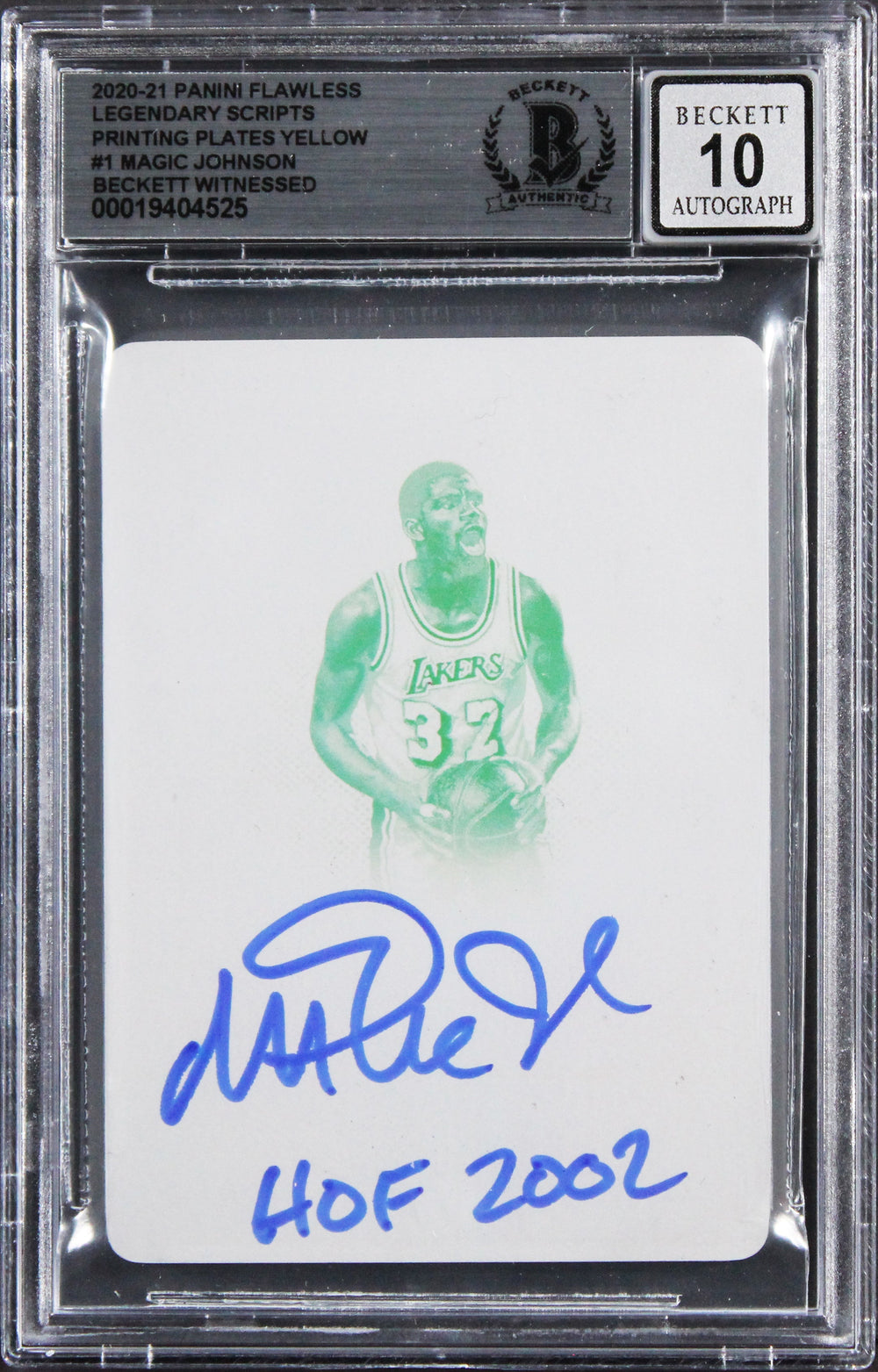Magic Johnson HOF Signed 2020 Panini FLS PP Yellow #1 1/1 Card Auto 10! BAS Slab