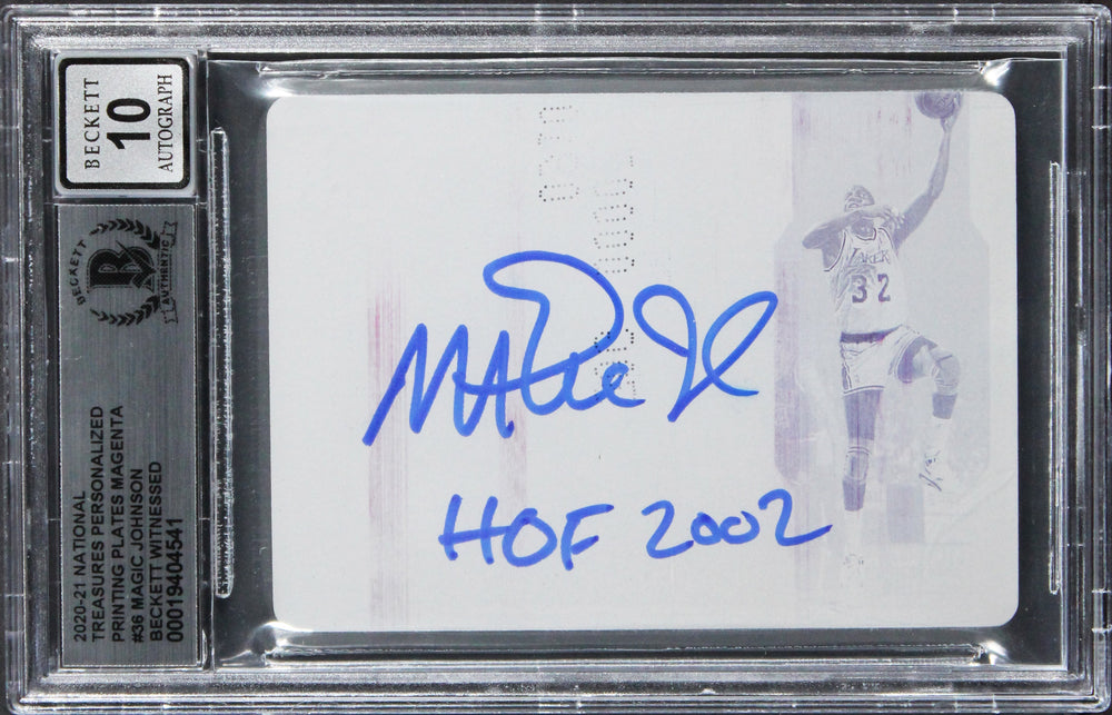 Magic Johnson "HOF 2002" Signed 2020 NT PP Magenta #36 Card Auto 10 BAS Slabbed