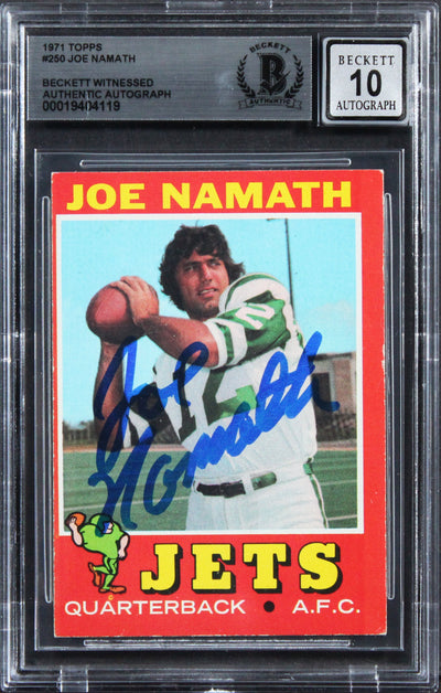 Jets Joe Namath Authentic Signed 1971 Topps #250 Card Auto 10! BAS Slabbed 2