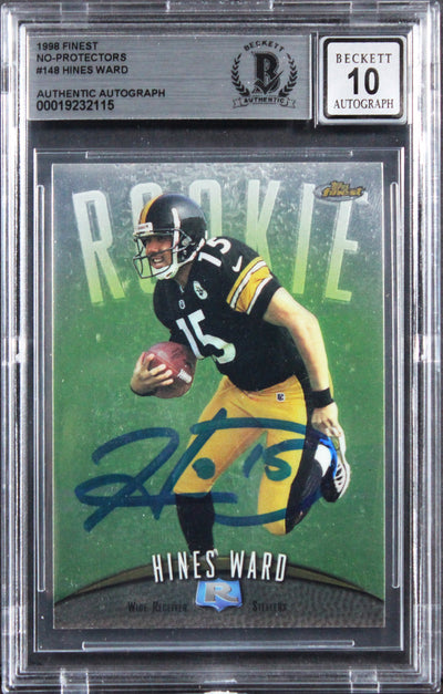 Steelers Hines Ward Signed 1998 Finest #148 Rookie Card Auto 10! BAS Slabbed