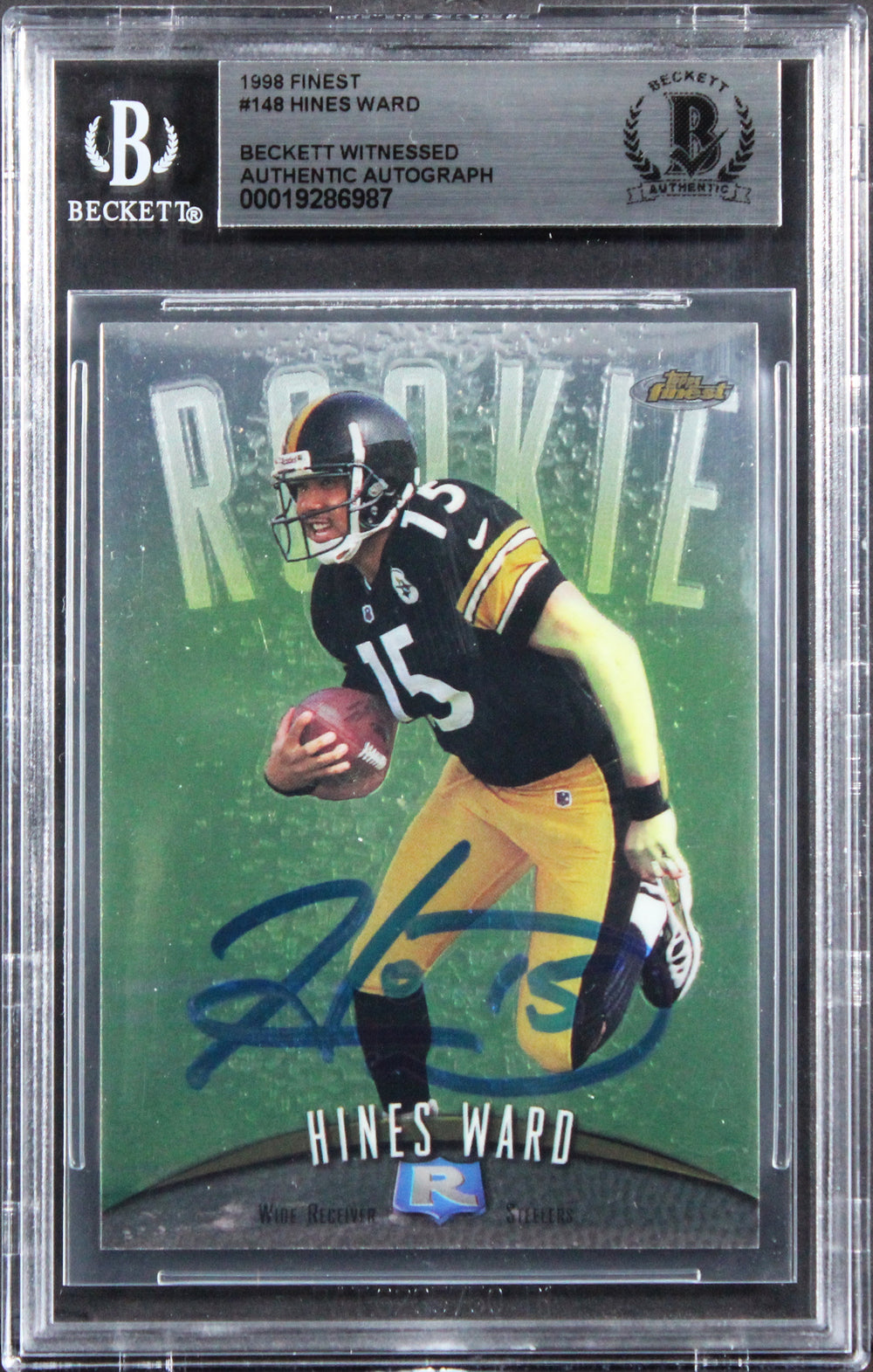 Steelers Hines Ward Authentic Signed 1998 Finest #148 Rookie Card BAS Slabbed