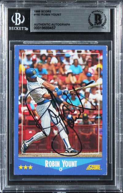 Brewers Robin Yount Authentic Signed 1988 Score #160 Card BAS Slabbed