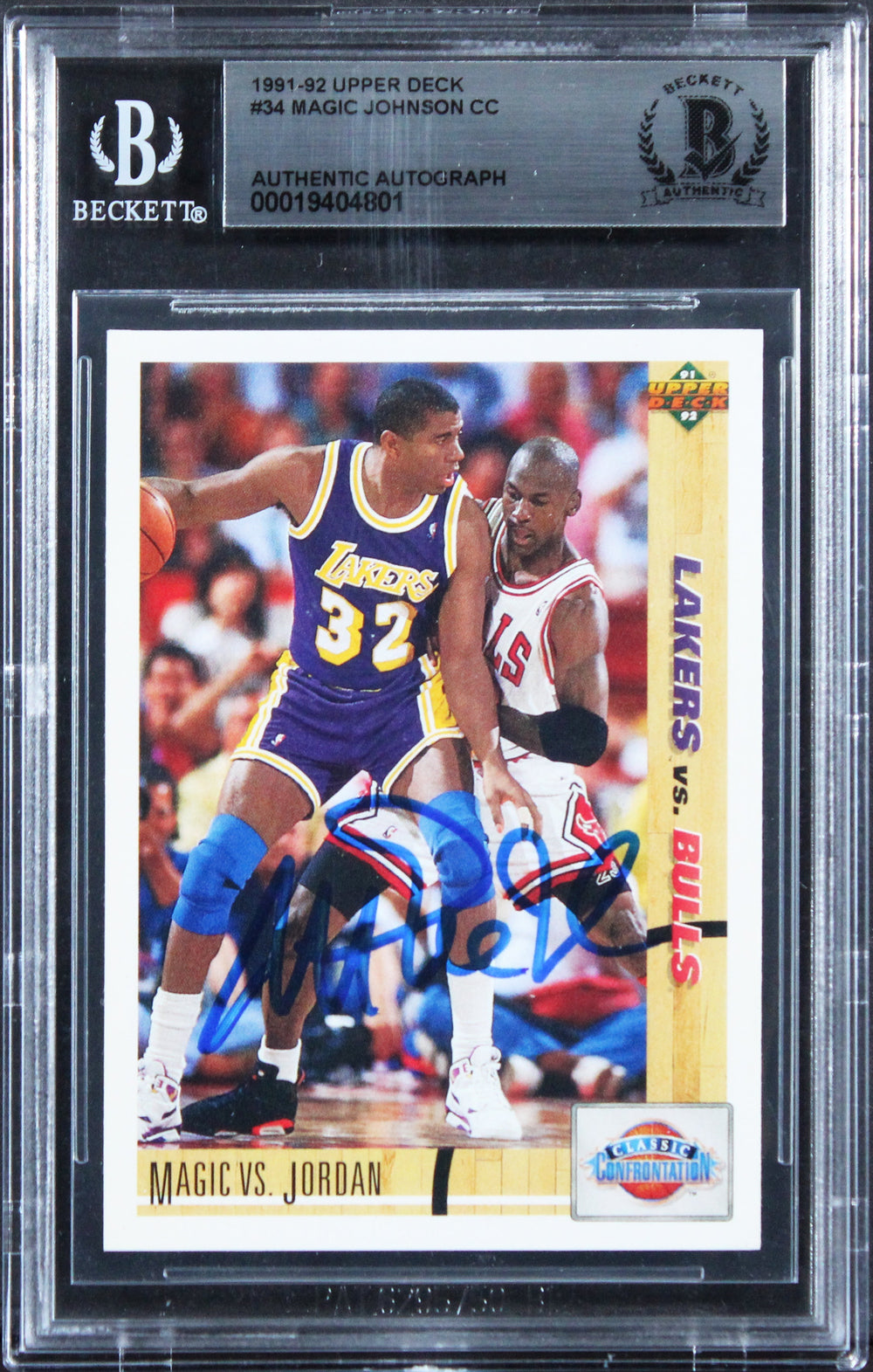Lakers Magic Johnson Authentic Signed 1991 Upper Deck #34  CC Card BAS Slabbed
