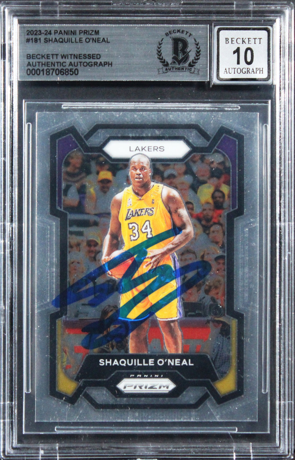 Magic Shaquille O'Neal Signed 2023 Panini Prizm #181 Card Auto 10! BAS Slabbed