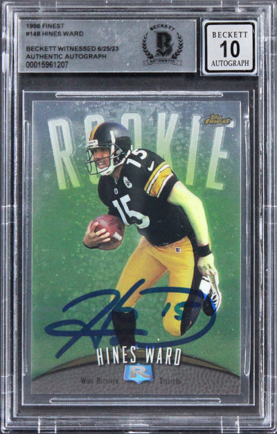Steelers Hines Ward Signed 1998 Topps Finest #148 Rookie Card Auto 10! BAS Slab