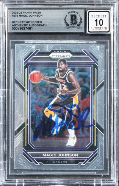 Lakers Magic Johnson Signed 2022 Panini Prizm #276 Card Auto 10! BAS Slabbed